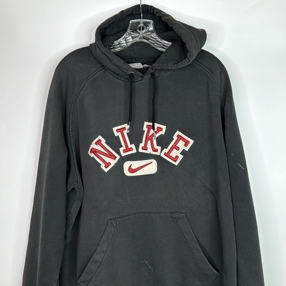 Vintage Nike Spellout Black Hooded Sweatshirt Size Large 90s Grunge - Picture 2 of 12